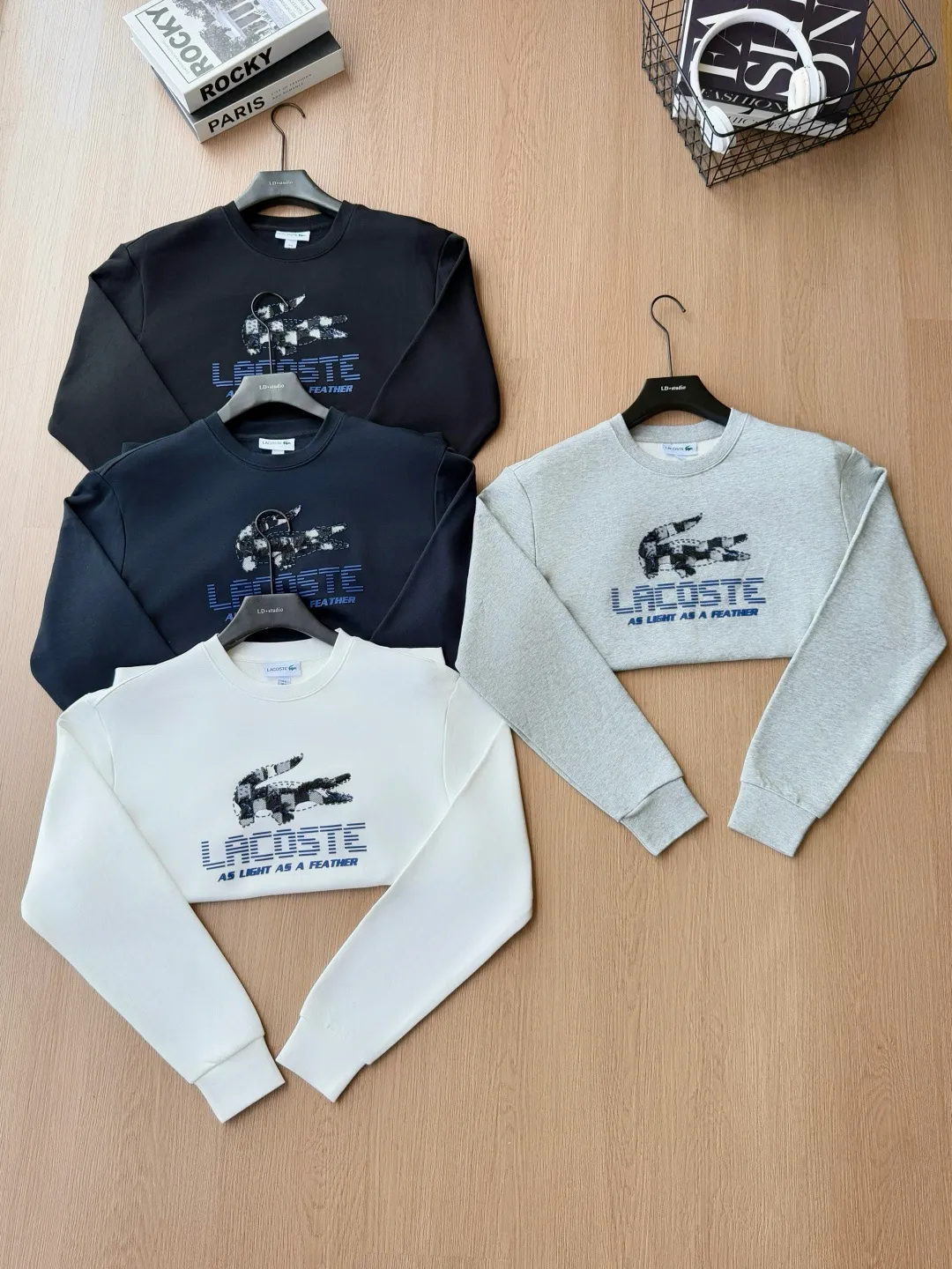 P 120LACOSTE. 2026 Autumn New Product Counter Same Style Printed Cotton Round Neck Sweater 360g Pure Cotton Terry M.L.XL 2XL LA-W 3060